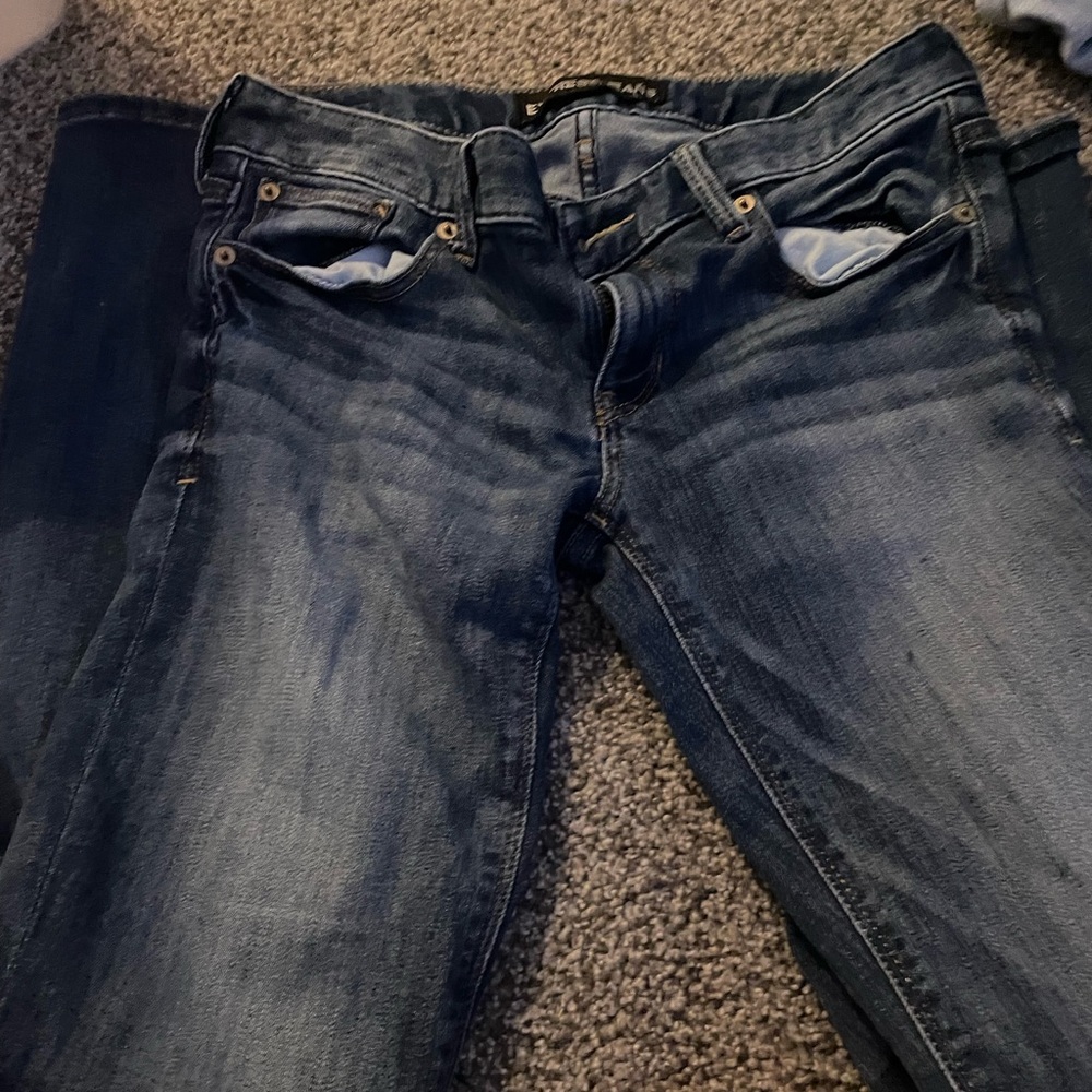 Express Blue Flare Wide Leg Jeans with Vintage Wash